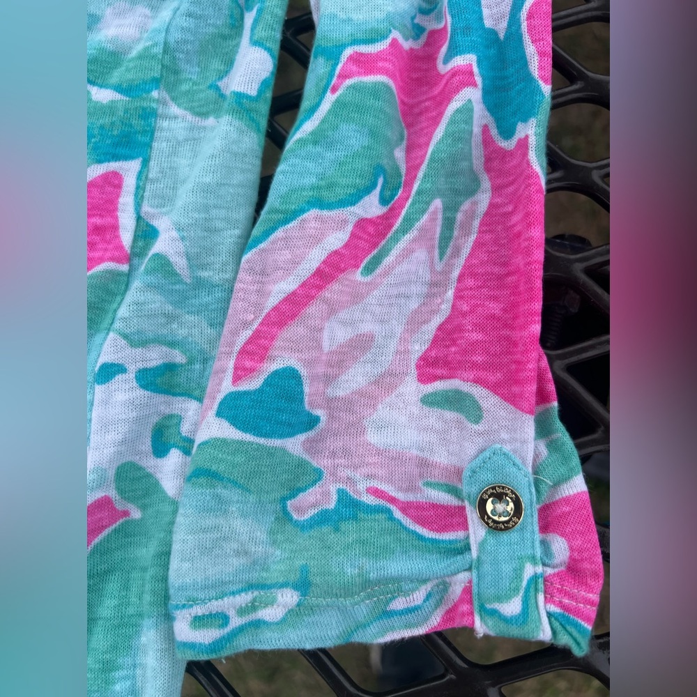 LILLY PULITZER Mindy Tunic Top Tropical Pink Sands V-Neck Linen Shirt Medium - Picture 8 of 11